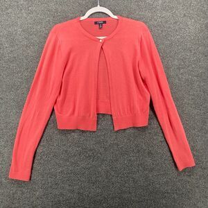 Chaps Cardigan Sweater‎ Womens M Pink Button Up Cropped Ladies Romantic Coquette